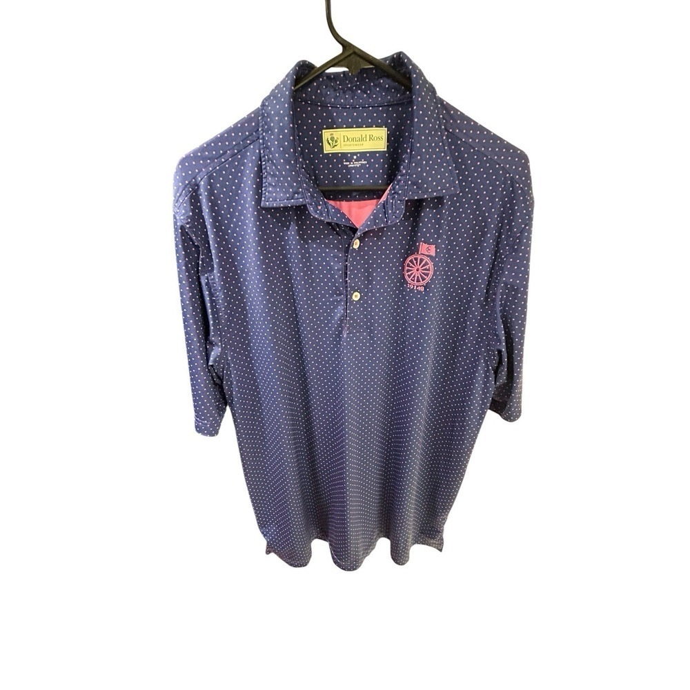 Donald Ross Sport Golf Polo Shirt Men’s M Navy Pink Dot Print Embroidered Logo